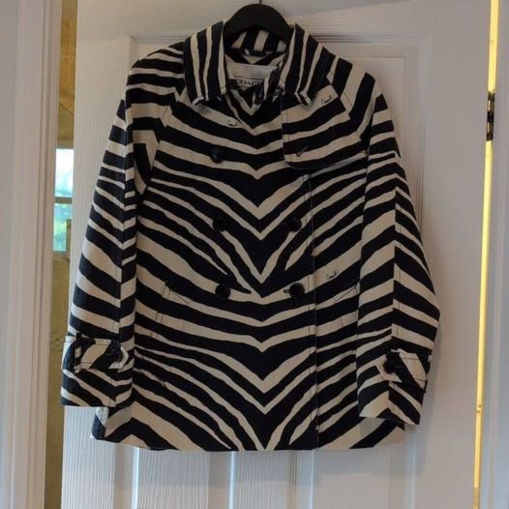 Coach Black and White Zebra Print Trench Coat